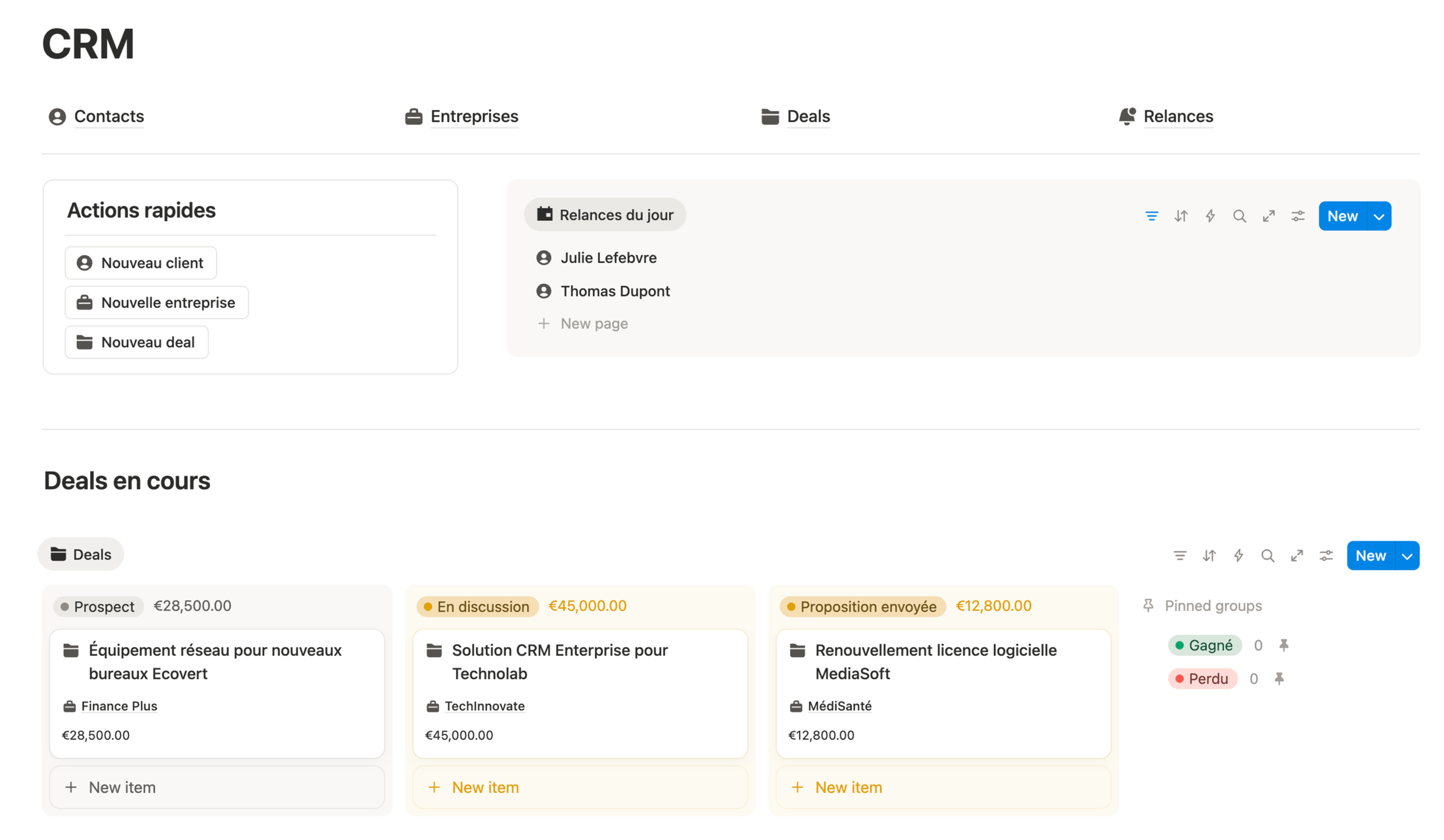 Exemple CRM Notion